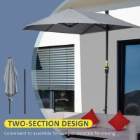 Outsunny 2m Half Parasol Market Umbrella Garden Balcony Parasol with Crank Handle, Base, Double-Sided Canopy, Dark Grey(m-6)