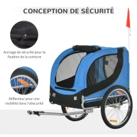 PawHut Remorque velo pour chien animaux avec 8 reflecteurs drapeau bleu noir(m-7)
