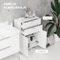 kleankin Mueble Auxiliar Baño Moderno con 2 Cajones Armario y Estantes Ajustables Antivuelco Carga 35 kg 60x30x93 cm Blanco(m-4)