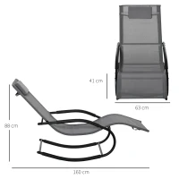 Outsunny Chaise longue à bascule rocking chair ergonomique avec tétière accoudoirs métal galvanisé textilène Gris(m-3)