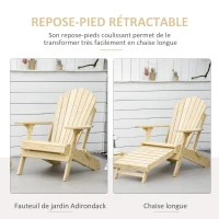 Outsunny Fauteuil de jardin Adirondack pliable avec repose-pied intégré en bois de pin(m-4)