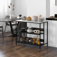 HOMCOM Ilot de cuisine 2 étagères de style moderne en acier noir et plateau MDF aspect marbre 100L x 50P x 90H cm - noir(m-2)