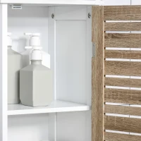 kleankin Meuble colonne rangement de salle de bain bicolore avec étagères et placard porte - dim. 34L x 30l x 172H cm - blanc et aspect bois(m-8)