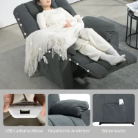 HOMCOM Elektrischer Relaxsessel mit Massage- und Wärme-Funktionen, Polstersessel mit USB-Anschluss, Seitentaschen, Grau(m-8)