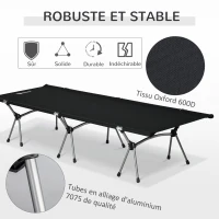 Outsunny Lit de camp pliable portable lit d'appoint avec sac de transport  hauteur réglable châssis démontables structure aluminium léger stable tissu Oxford 600D 190 x 65 x 38 cm noir(m-5)