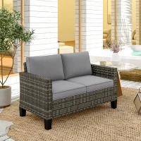 Outsunny Two-Seater Rattan Outdoor Sofa - Dark Grey(m-8)