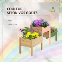 Outsunny Jardinière sur Pieds carré Potager 2 étages dim. 184L x 45l x 80H cm Inserts d'irrigation Bois Sapin pré-huilé(m-6)