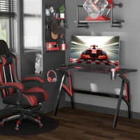 HOMCOM Scrivania Gaming Moderna con Tappetino Mouse Maxi e Accessori, 120x58x75cm - Rosso e Nero(m-2)
