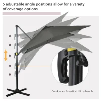 Outsunny 2.5 x 2.5m Patio Offset Parasol Umbrella Cantilever Hanging Aluminium Sun Shade Canopy Shelter 360° Rotation with Crank Handle and Cross Base, Grey(m-6)