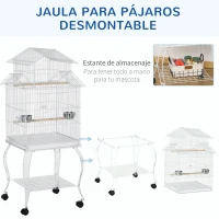 PawHut Jaula para Pájaros con Ruedas Jaula Grande con Soporte y Estante para Cacatúa ninfa Cotorra del Sol 50x49x137 cm Blanco(m-5)