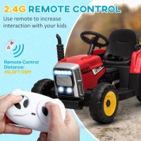 HOMCOM Ride On Tractor, Battery Powered Electric Car, with Detachable Trailer, Remote Control, Music - Red(m-5)