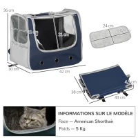 PawHut Sac à dos trolley de transport pour chat chariot panier à roulette sac à main 2 en 1 pour chien chat avec roulettes et poignée télescopique - gris(m-3)