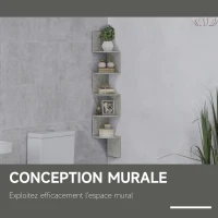 HOMCOM Étagère d'angle Murale de Rangement Forme Zigzag 20L x 20l x 126H cm 5 Niveaux Bois Gris(m-4)