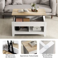 HOMCOM Mesa de Centro Elevable con Encimera Elevable y Espacio Oculto de Almacenaje 105x50x49 cm Blanco y Natural(m-6)