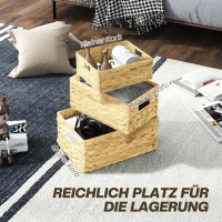 HOMCOM 3er-Set Aufbewahrungskörbe mit Griffen und Metallgestell, für Regale, Schlafzimmer Wohnzimmer, Badezimmer, Naturton(m-4)