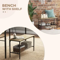 HOMCOM Square Dining Set for 4 Persons, Table, Chairs and Bench Included, Natural Wood Effect(m-6)