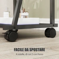 HOMCOM Specchio Verticale da Terra con 2 Ripiani e 4 Rotelle, in Acciaio e Legno, 42x37x155 cm, Nero(m-6)