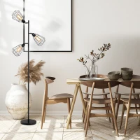 HOMCOM Retro Practical Tree Floor Lamp 3 Angle Adjustable Lampshade Steel Base for Living Room Bedroom Office Black 165cm(m-7)