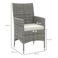 Outsunny 2 Pieces Rattan Garden Chairs Dining Chair Set with Cushion, Mixed Grey(m-3)