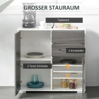 HOMCOM Aufbewahrungsschrank mit 2 Schubladen, 2 Türen, mit Kippschutz, für Wohnzimmer, Schlafzimmer, 79 x 36 x 74 cm, Weiß+Grau(m-4)