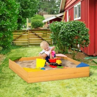 Outsunny Sabbiera per Bambini da 4 Posti in Legno di Abete con Design senza Fondo, 109x109x19.8 cm(m-2)