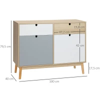HOMCOM Aparador Auxiliar Mueble de Almacenamiento de Salón con 2 Armarios Cerrados y 2 Cajones Patas Elevadas de Madera de Pino para Cocina Dormitorio Entrada 100x40x79,5 cm Multicolor(m-3)