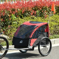 HOMCOM Child Bike Trailer Foldable 2-Seat Baby Transport Carrier with Storage Bag Five-point Safety Harness Hitch Coupler Red(m-2)