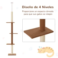 PawHut Árbol Rascador para Gatos de Suelo a Techo Torre para Gatos con Altura Ajustable y Plataformas 43x27x228-260 cm Marrón(m-6)