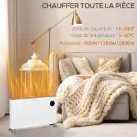 HOMCOM Radiateur électrique avec écran LED 800W/1200W/2000W protection contre la surchauffe blanc(m-4)