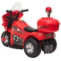HOMCOM Moto Eléctrica para Niños de 18-36 Meses Moto de Batería 6V Motocicleta Infantil con 3 Ruedas Música Bocina Faros Baúl 80x35x52 cm Rojo(m-9)