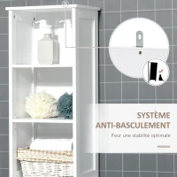 kleankin Meuble colonne rangement de salle de bain bicolore avec étagères et placard porte - dim. 34L x 30l x 172H cm - blanc et aspect bois(m-7)