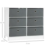 HOMCOM Chests of Drawer, Fabric Dresser Storage Cabinet with 6 Drawers for Bedroom, Living Room and Hallway, White and Grey(m-3)