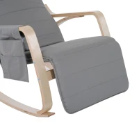 HOMCOM Silla de Relax Mecedora Balancín de Madera con Reposapiernas Ajustable y Bolsa para Revistas (Gris)(m-5)