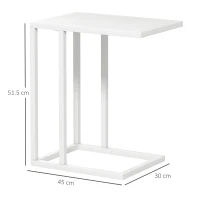 HOMCOM C Shape Bedside Table w/Metal Frame Wood-Effect Top Sofa Narrow Snack End Table for Living Room, White(m-3)
