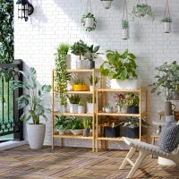 HOMCOM Étagère en bambou 4 niveaux - étagère pour plantes pots de fleurs - étagère de salle de bain - bibliothèque meuble de rangement bureau salon cuisine - étagères à lattes - 62L x 33l x 112H cm(m-2)