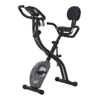 HOMCOM Bicicleta Estática Plegable Resistencia Magnética Ajustable de 8 Niveles con Sensor de Pulso Pantalla LCD Sillín Regulable Respaldo Bandas para Entrenamiento en Casa 107x53x107 cm Negro(m-11)