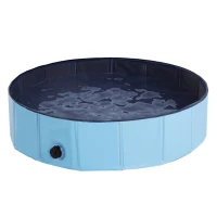 PawHut Dog Padding Pool, Foldable Dog Pool, Leakproof & Hard Plastic, Portable Pet Bathtub with Non-Slip Base & Drainage Hole, for Indoors, Outdoors, Garden, Patio, 80 x 20 cm, Blue(m-11)