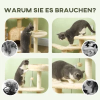PawHut Kratzbaum mit Hängematte, Spielbällen, Plüsch, 56 x 48 x 112 cm, Beige/Cremeweiß(m-6)