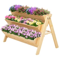 Outsunny 3 Tier Raised Beds for Garden, Wooden Planter Boxes with Clapboard and Hooks, 142L, 120 x 68 x 80cm(m-1)