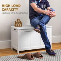 HOMCOM Storage Chest, Modern Storage Trunk with 2 Safety Hinges and Cut-out Handles, Wooden Toy Box for Living Room, Entryway, 76 x 40 x 48 cm, White(m-7)