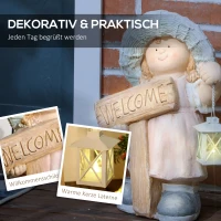 Outsunny Gartenfigur "Mädchen mit Laterne", Gartendekoration, wetterbeständig, 29 cm x 18 cm x 43 cm(m-4)