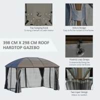 Outsunny 3 x 4m Hardtop Gazebo Canopy with Metal Roof, Aluminium Gazebo Permanent Pavilion with Netting and Curtains, Dark Grey(m-6)