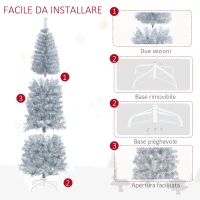 HOMCOM Albero di Natale Artificiale Innevato Alto 210cm con 818 Rami, Albero di Natale Slim con Base Rimovibile, in PET e Acciaio, Argento(m-4)