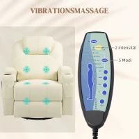 HOMCOM Relaxsessel mit Massagefunktion, neigbare Lehne, drehbar, bis 150 kg, Kunstleder, Cremeweiß(m-4)