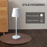 HOMCOM Lampada da Tavolo Portatile in Acrilico e Metallo da 3600mAh con Cavo di Ricarica, Ø11.2x36.5 cm, Grigio(m-6)