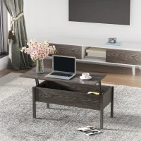 HOMCOM Lift Top Coffee Table, 98cm Wide Lift Up Tea Table with Large Hidden Storage for Living Room, Tan(m-10)