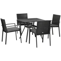 Outsunny Five-Piece Garden Dining Set, with Rattan Seat Chairs and Cushions - Black(m-11)