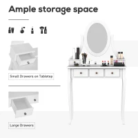 HOMCOM Dressing Table Vanity Set Vintage Desk Stool Mirror Makeup Furniture Shabby Chic Style Jewelry Cosmetic Storage 5 Drawers - White(m-7)