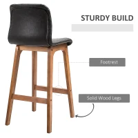 HOMCOM Modern Bar Stools Set of 2, PU Leather Upholstered Bar Chairs with Wooden Frame, Footrest for Home Bar, Dining Room(m-5)