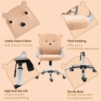Vinsetto Cute Office Chair, Bear Shape Desk Chair with Teddy Fleece Fabric, Padded Armrests, Tilt Function, Adjustable Seat Height, Brown(m-8)